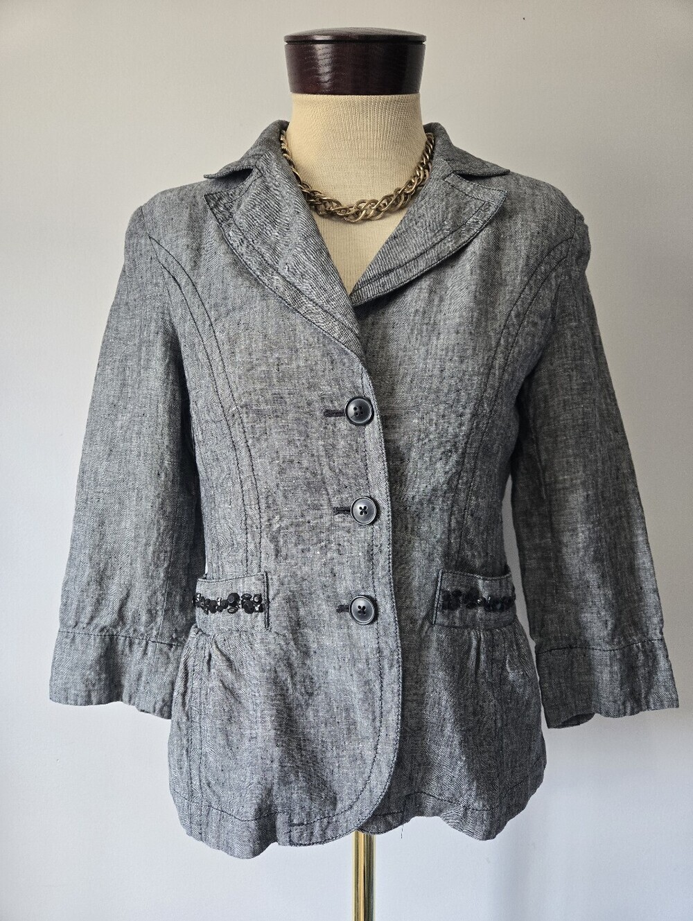 Olsen Gray 100% Linen Button Front Jacket. Size 6